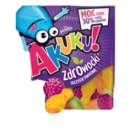 Zdrowocki Żelki o obniżonej zawartości cukrów AKUKU! 90 g Zdrowocki Żelki o obniżonej zawartości cukrów AKUKU! 90g
