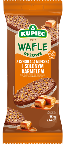 Kupiec WAFLE RYŻOWE 70g Z CZEKOLADĄ MLECZNA I KARMELEM [12]