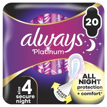 Always Platinum Podpaski ze skrzydełkami Secure Night, 20 szt. 76245_0_1746736542320.jpg
