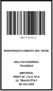 'Rum Phraya Elements 40% 700 ml'