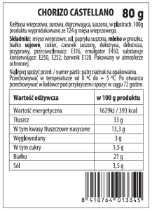 Chorizo Castellano plastry 80 g Argal