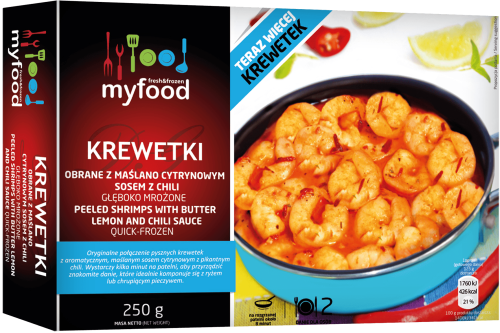 Mrożone krewetki obrane z maślanym sosem cytrynowym z chili MyFood 250g