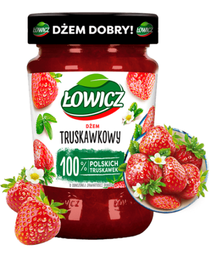 Dżem truskawkowy o obniżonej zawartości cukrów Łowicz 450 g Dżem truskawkowy o obniżonej zawartości cukrów Łowicz 450g