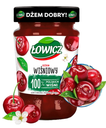 Dżem wiśniowy o obniżonej zawartości cukrów Łowicz 450 g Dżem wiśniowy o obniżonej zawartości cukrów Łowicz 450g