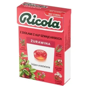 Ricola Żurawina Szwajcarskie cukierki ziołowe 27,5 g Ricola Żurawina Szwajcarskie cukierki ziołowe 27.5 g