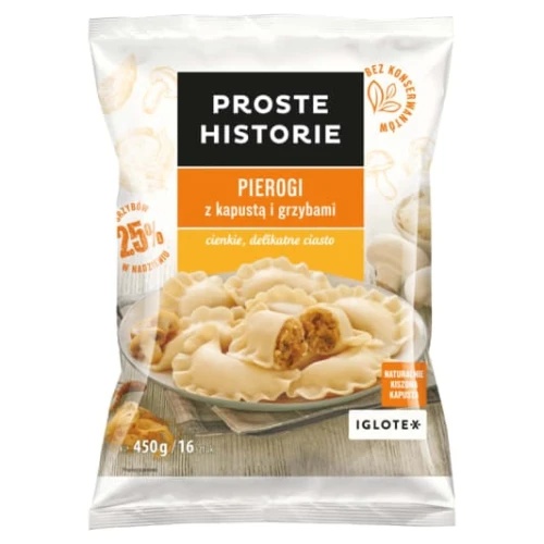 Mrożone pierogi z kapustą i grzybami Proste Historie 450 g Mrożone pierogi z kapustą i grzybami Proste Historie 450g