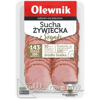 Kiełbasa sucha żywiecka z szynki plastry Olewnik 80 g Kiełbasa sucha żywiecka z szynki plastry Olewnik 80g