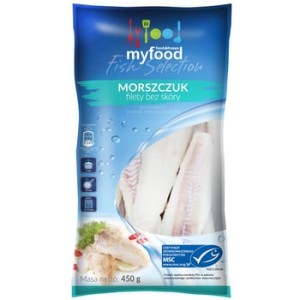 msc myfood morszczuk (merluccius productus) filety bez skóry, produkt głęboko mrożony, rozmiar: 120-170 g, glazura: 10%, 450/500 g