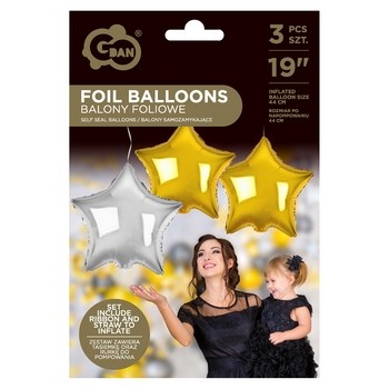 Balony foliowe B&C Gwiazdy złote i srebrne 19", 3 szt. 234167_0_1746739845608.jpg