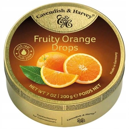 Cavendish & Harvey Travel Tin Orange Dropsy 200 g Cavendish & Harvey Travel Tin Orange Dropsy 200 g