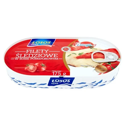 Łosoś filet śledziowy w sosie pomidorowym 175 g Łosoś filet śledziowy w sosie pomidorowym 175 g