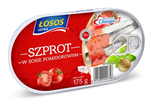 Łosoś szprot 175 g w sosie pomidorowym Łosoś szprot 175g w sosie pomidorowym