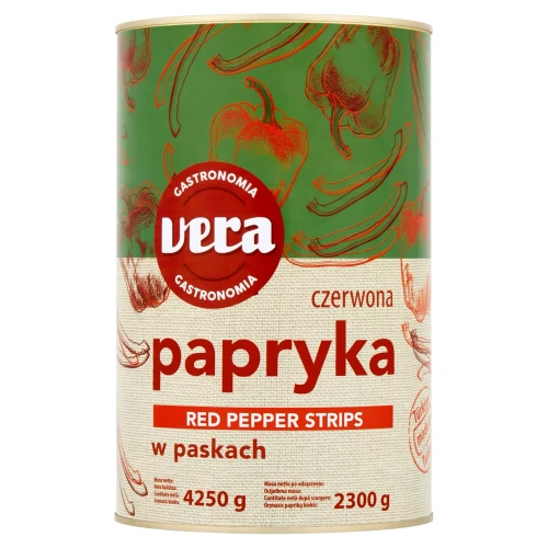 Papryka czerwona konserwowa w paskach, w zalewie 4250/2300 g Vera Papryka czerwona konserwowa w paskach, w zalewie 4250/2300 g Vera