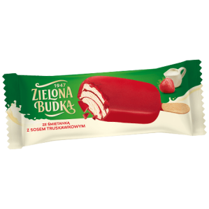 Zielona budka Lody ze śmietanką z sosem truskawkowym w polewie o smaku truskawkowym 90 ml