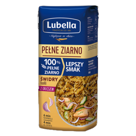 Makaron świdry fusilli z orkiszem Lubella Pełne Ziarno 400 g Makaron świdry fusilli z orkiszem Lubella Pełne Ziarno 400g
