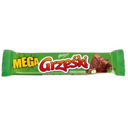 Grześki Mega Wafel z kremem orzechowym w czekoladzie mlecznej 48 g Grześki Mega Wafel z kremem orzechowym w czekoladzie mlecznej 48g