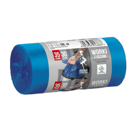 Worki na śmieci 35 l z uszami 30 szt., niebieskie Anna Zaradna Worki na śmieci 35l z uszami 30szt., niebieskie Anna Zaradna