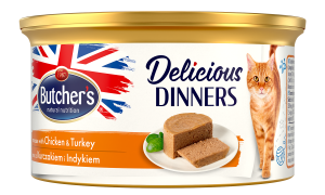 Butcher's Classic Delicious Dinners Karma dla dorosłych kotów mus z kurczakiem i indykiem 85 g