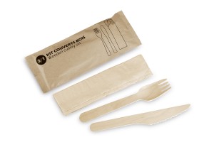 Guillin polska zestaw drewnianych sztućców nóż, widelec, serwetka 100szt.