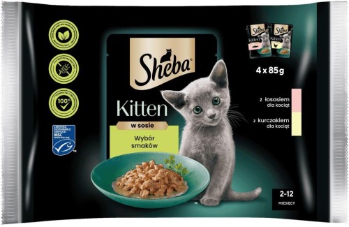 Sheba Kitten Mokra karma pełnoporcjowa dla kociąt z łososiem 4x 85g= 340 g Sheba Kitten Mokra karma pełnoporcjowa dla kociąt z łososiem 4x 85g= 340 g