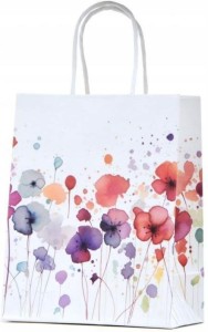 Torebka prezentowa TV-20 karbowana biała z nadrukiem 17,8 × 22,9 × 9,8 cm