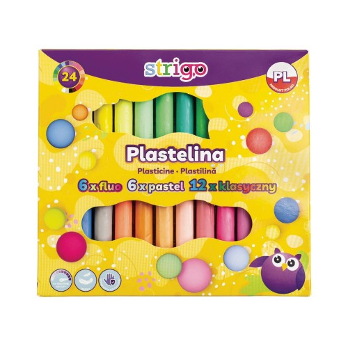 Strigo plastelina 24 kolory (6x fluorescencyjny, 6x pastelowy, 12x klasyczny) Strigo plastelina 24 kolory (6x fluorescencyjny, 6x pastelowy, 12x klasyczny)