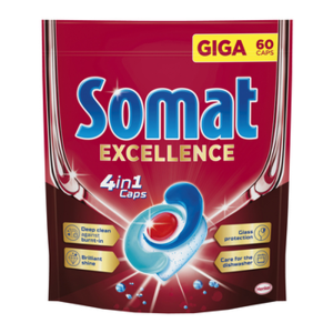 SOMAT Excellence 4 w 1 Caps Kapsułki do mycia naczyń w zmywarkach 1140 g (60 sztuk)