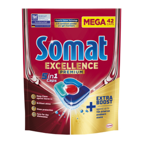 SOMAT Excellence Premium 5 w 1 Caps Kapsułki do mycia naczyń w zmywarkach 819 g (42 sztuki) 1768514022260-31927-3-p9u82.png