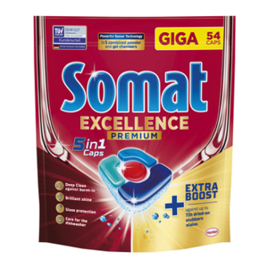 SOMAT Excellence Premium 5 w 1 Caps Kapsułki do mycia naczyń w zmywarkach 1053 g (54 sztuki)