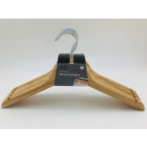 Komplet 5 wieszaków bambusowych bez poprzeczki flat