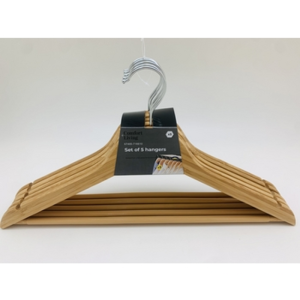 Komplet 5 wieszaków bambusowych z poprzeczką flat