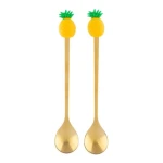 Komplet 2 łyżeczek w odcieniu złota z ozdobną końcówką Ananas Altom Design