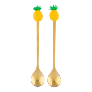 Komplet 2 łyżeczek w odcieniu złota z ozdobną końcówką Ananas Altom Design