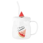 Kubek 600 ml z sylikonową pokrywką i szklaną słomką dekoracja Arbuz Altom Design