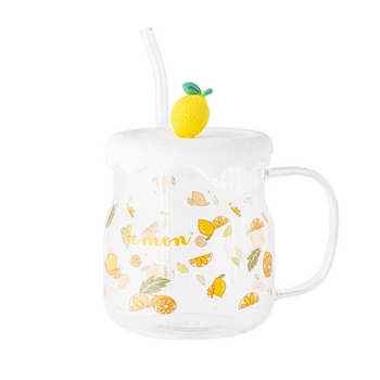 Kubek 600 ml z sylikonową pokrywką i szklaną słomką dekoracja Cytryna Altom Design 473086_0_1746744736669.jpg