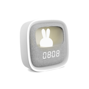 Budzik z nocnym króliczkiem LED Forever Light FNL-06 biały kwadratowy