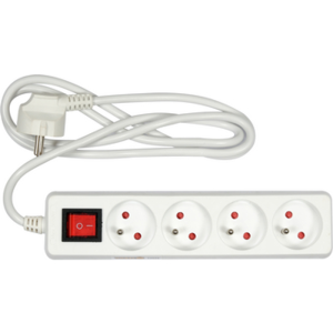 VOREL Przedłużacz elektryczny biały 1,5 m z wyłącznikiem, 4 gniazda z uziemieniem
