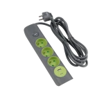 Przedłużacz 3 gn. z "0" z wył. 3m 1,5mm2 gniazdo usb a + usb c szaro-zielony