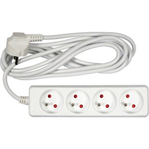 VOREL Przedłużacz elektryczny biały 3 m, 4 gniazda z uziemieniem