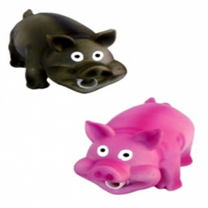 Zabawka lateksowa, piszcząca, dla średnich i dużych psów "Chrumkająca świnka", szara, długość 14,4 cm