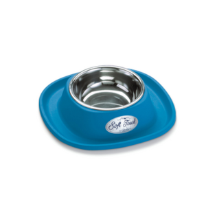 Miska dla kotów oraz małych i średnich psów, ze specjalnej stali nierdzewnej INOX, w miękkiej podstawie, pojedyncza, wymiary 28x28x5,5 cm, pojemność 0,6 l