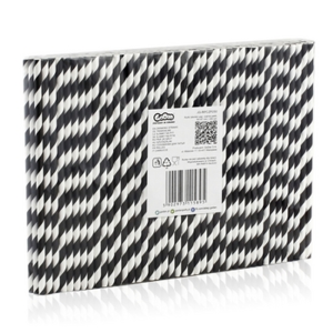 Słomki papierowe czarne paski, 6x197 mm / 250 szt.