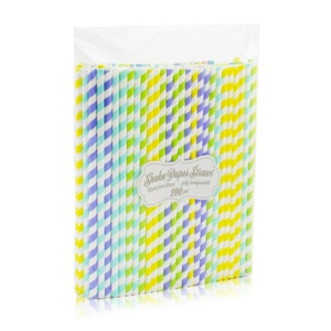 Słomki papierowe. SHAKE miks kolorów paski, 8x252mm / 200 szt.