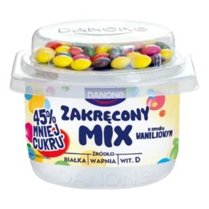 Danone Zakręcony Mix Jogurt o smaku waniliowym z drażami z czekolady mlecznej 125 g