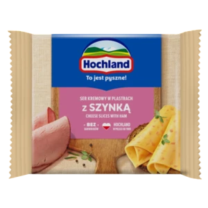 Hochland z szynką. Ser kremowy topiony w plastrach z szynką 130g