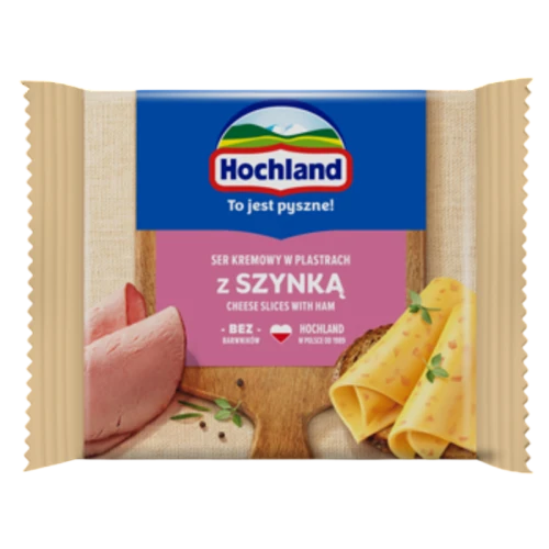 Hochland z szynką. Ser kremowy topiony w plastrach z szynką 130g 6a38cf06ec97d55960e749b444e8c62d.png