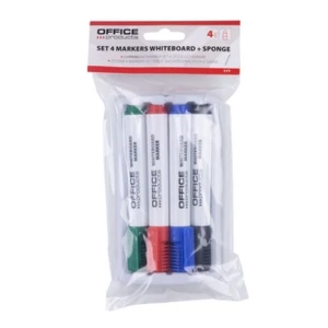 Markery do tablic suchościeralnych OFFICE PRODUCTS 4 kolory + gąbka magnetyczna
