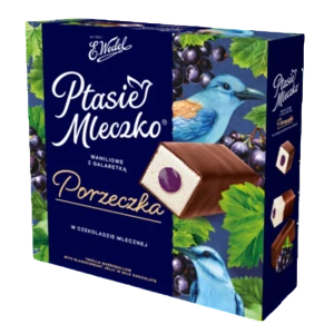 E.Wedel Ptasie mleczko waniliowe z galaretką o smaku czarnej porzeczki w czekoladzie mlecznej 340g