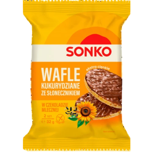 SONKO Wafle kukurydziane ze słonecznikiem w czekoladzie mlecznej 32g image-editor%2Fzip-import%2F1776698382077-780-c2952ccc9269.png