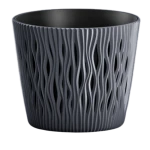 Doniczka Prosperplast Sandy Round , śr. 19 cm, antracyt, z wkładem